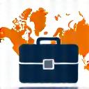 Icon for Corporate Travel Management, showing a briefcase and a world map.