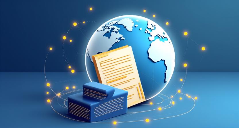 Abstract legal document illustration with a globe and connecting lines